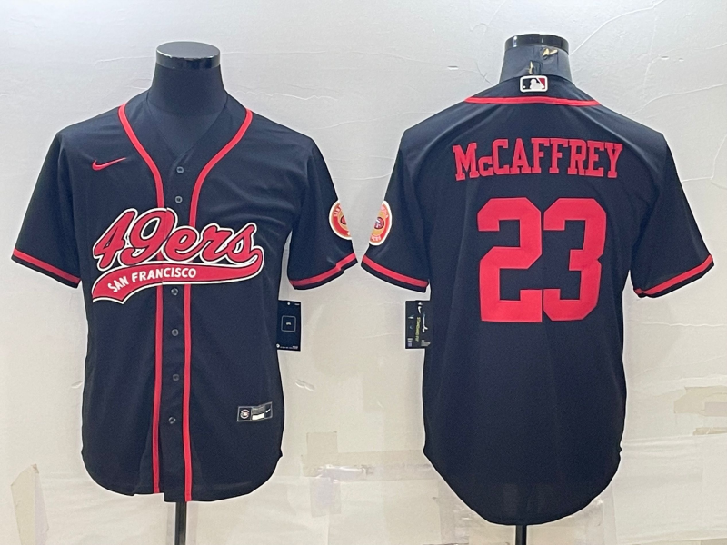 Men's San Francisco 49ers #23 Christian McCaffrey Black With Patch Cool Base Stitched Baseball Jersey Men's San Francisco 49ers #23 Christian McCaffrey Black With Patch Cool Base Stitched Baseball Jersey